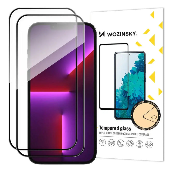 2pcs Full Screen Tempered Glass with Frame Case Friendly Wozinsky Full Glue iPhone 15 Pro - Black - Cell phone tempered