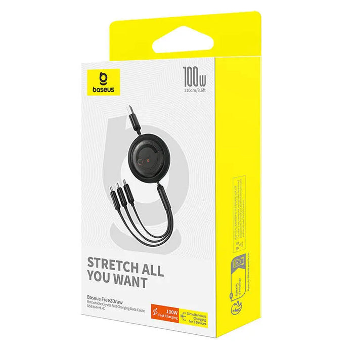 3-in-1 Baseus Free2Draw USB to M + L + C 100W cable 1.1 m (black) - Combo Cables<<<USB cables<<<GSM