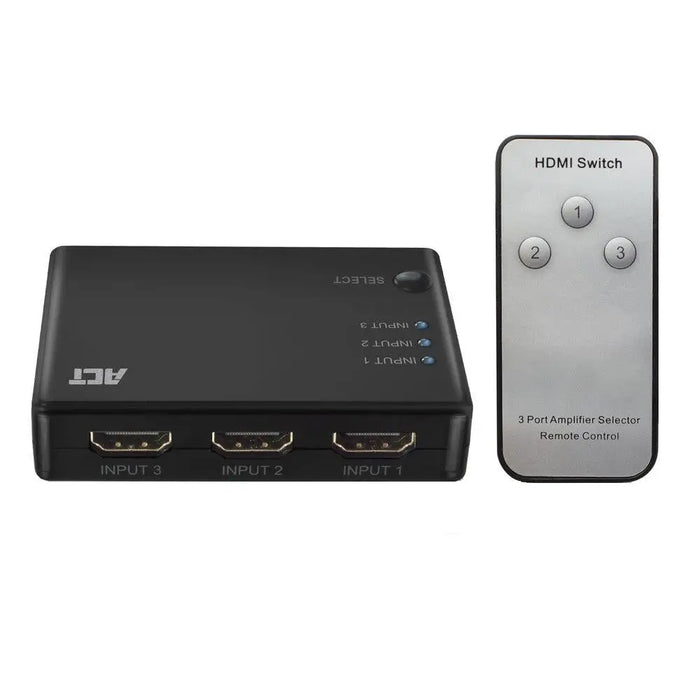 3 port HDMI switch ACT 4K@60Hz USB Remote Black - Адаптери конвертори<<<Кабели<<<ValiAPI