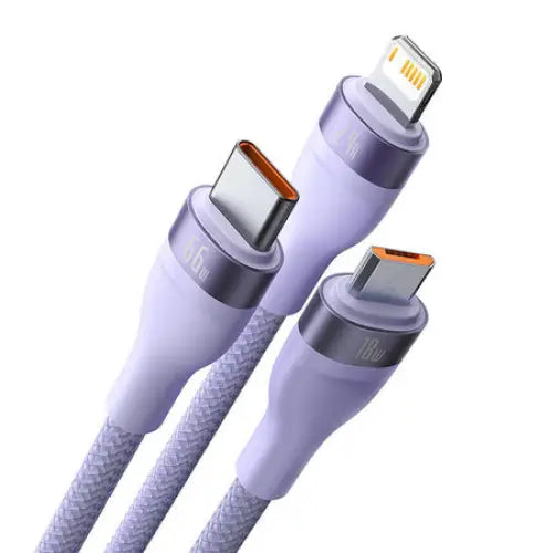 3in1 USB cable Baseus Flash II Series USB-C + micro USB + Lightning 66W 1.2m (Purple) - Combo Cables<<<USB cables<<<GSM