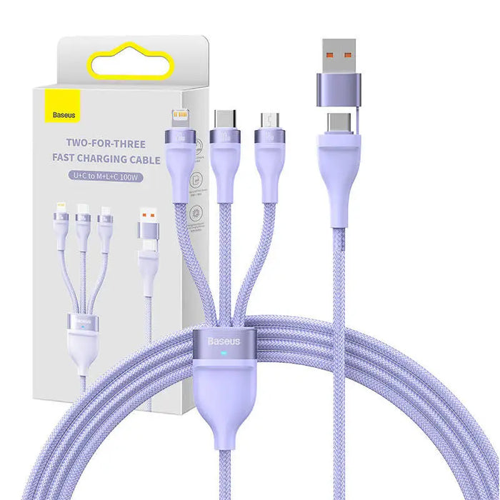 3in1 USB cable Baseus Flash Series 2 USB-C + micro USB + Lightning 100W 1.2m (purple) - Combo Cables<<<USB cables<<<GSM