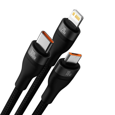 3in1 USB cable Baseus Flash Series 2 USB-C + micro USB + Lightning 100W 1.2m (black) - Combo Cables<<<USB cables<<<GSM