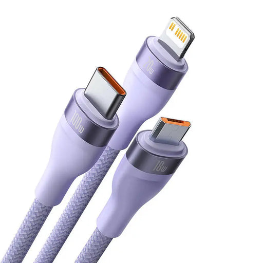 3in1 USB cable Baseus Flash Series 2 USB-C + micro USB + Lightning 100W 1.2m (purple) - Combo Cables<<<USB cables<<<GSM