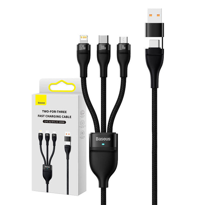 3in1 USB cable Baseus Flash Series 2 USB-C + micro USB + Lightning 100W 1.2m (black) - Combo Cables<<<USB cables<<<GSM