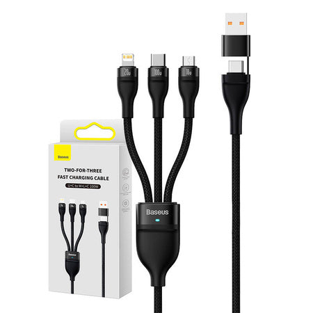 3in1 USB cable Baseus Flash Series 2 USB-C + micro USB + Lightning 100W 1.2m (black) - Combo Cables<<<USB cables<<<GSM