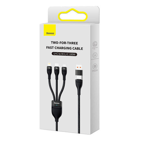 3in1 USB cable Baseus Flash Series 2 USB-C + micro USB + Lightning 100W 1.2m (black) - Combo Cables<<<USB cables<<<GSM