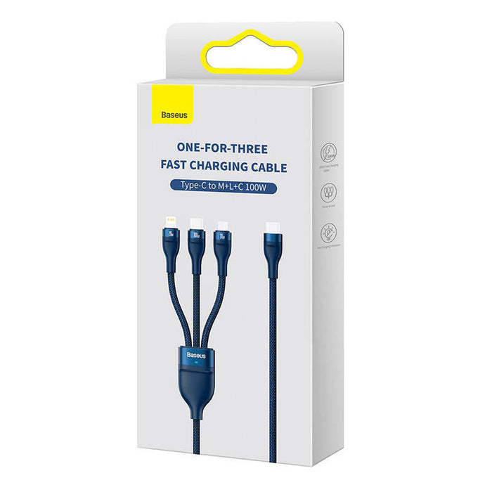 3in1 USB cable Baseus Flash Series 2 USB-C + micro USB + Lightning 100W 1.5m (blue) - Combo Cables<<<USB cables<<<GSM