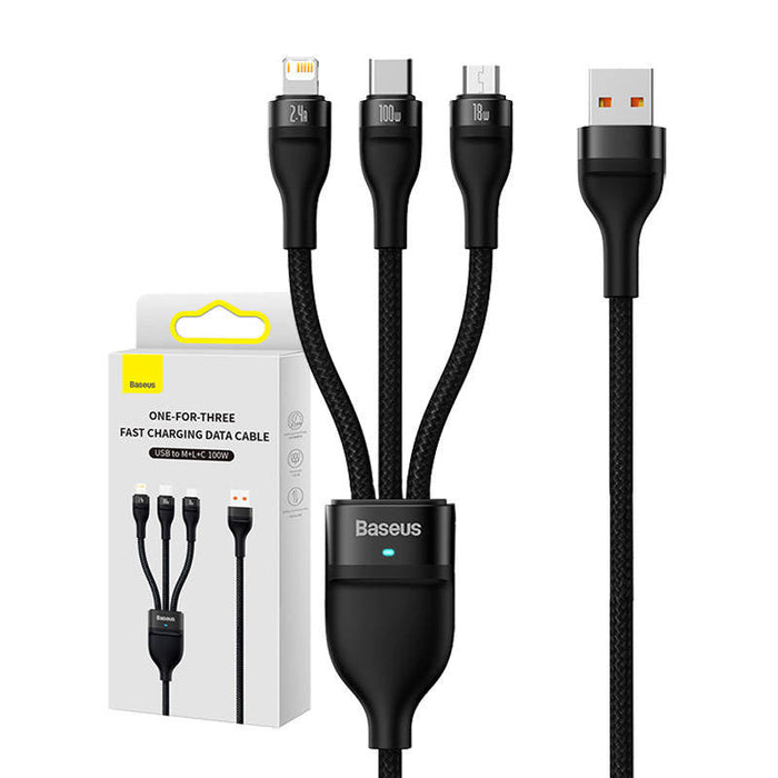 3in1 USB cable Baseus Flash Series USB-C + micro USB + Lightning 100W 1.2m (black) - Combo Cables<<<USB cables<<<GSM