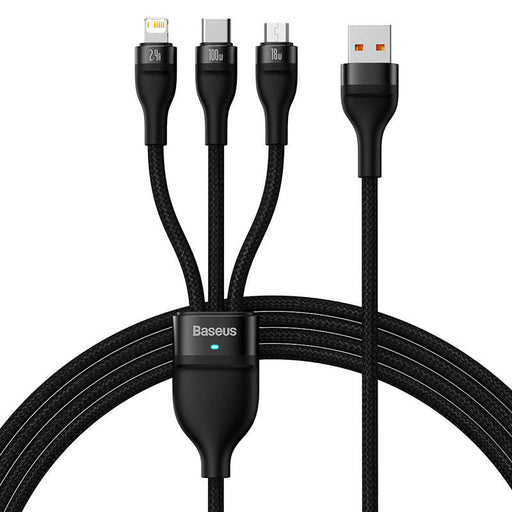 3in1 USB cable Baseus Flash Series USB-C + micro USB + Lightning 100W 1.2m (black) - Combo Cables<<<USB cables<<<GSM