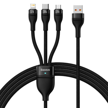 3in1 USB cable Baseus Flash Series USB-C + micro USB + Lightning 100W 1.2m (black) - Combo Cables<<<USB cables<<<GSM