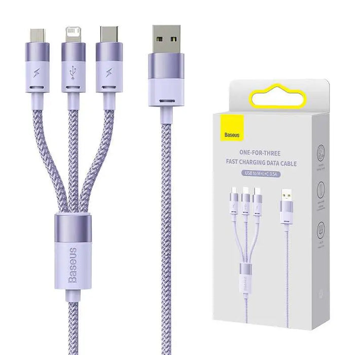 3in1 USB cable Baseus StarSpeed Series USB-C + Micro + Lightning 3,5A 1.2m (Purple) - Combo Cables<<<USB cables<<<GSM