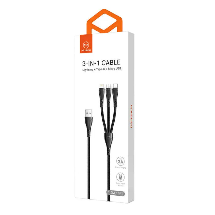 3in1 USB to USB-C / Lightning / Micro USB Cable Mcdodo CA-6960 1.2m (Black) - Combo Cables<<<USB cables<<<GSM