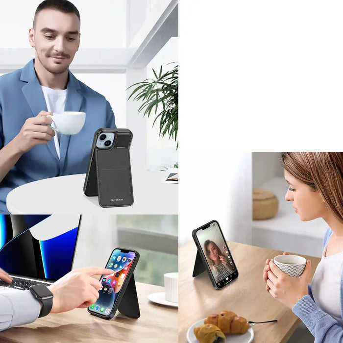 3in1 Wallet Case with Stand for iPhone 15 MagSafe RFID Blocking Dux Ducis Rafi Mag - Black - Cell phone cases