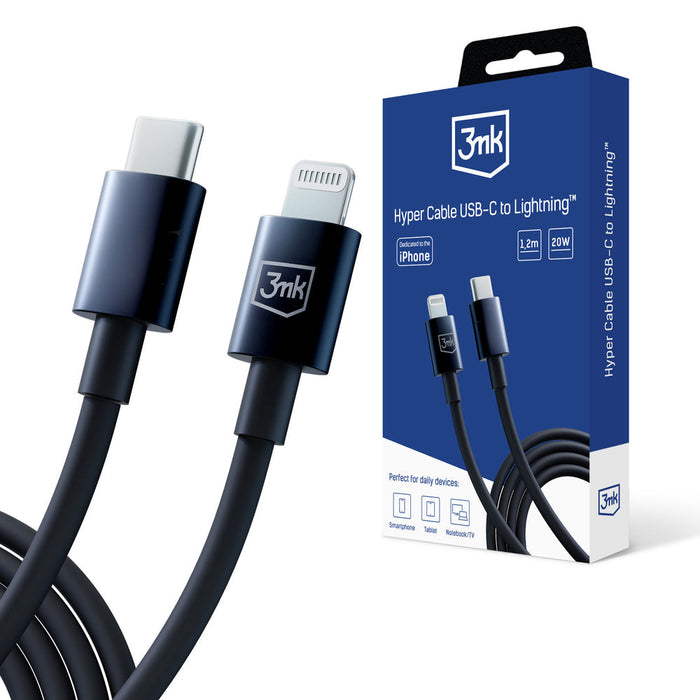 3mk Hyper Cable USB-C / Lightning 20W 1.2m - black - *Kategoria tymczasowa<<<HurtelXML