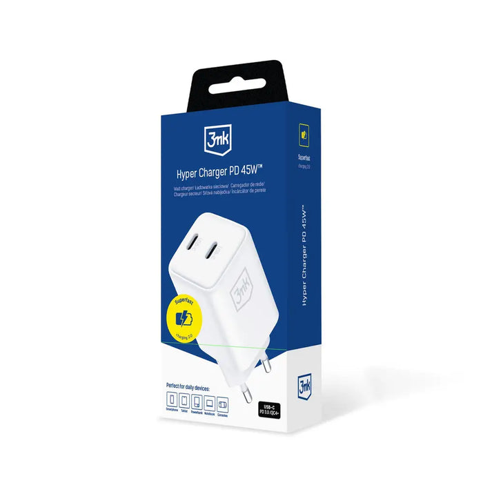 3mk Hyper Charger PD 45W QC4+ PPS 2C Super-Fast Charge 2.0 Wall Charger - White - *Kategoria tymczasowa<<<HurtelXML