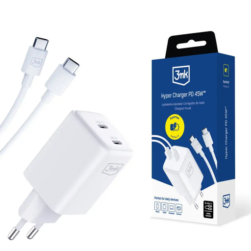 3mk Hyper Charger PD GaN 45W Wall Charger with USB-C Cable - White - *Temporary category<<<HurtelXML