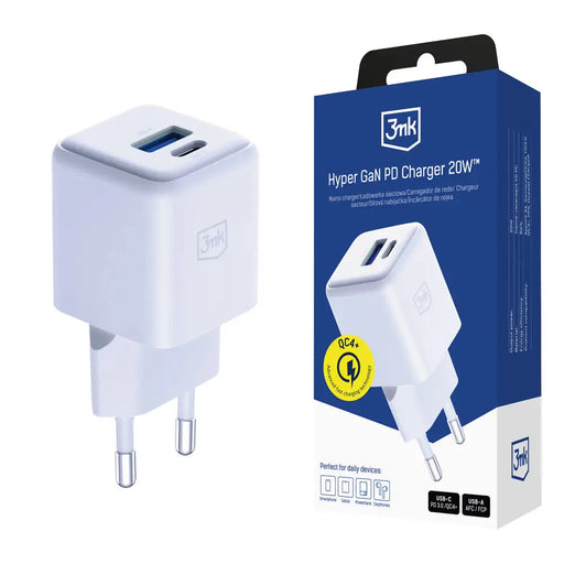 3mk Hyper GaN Charger 20W QC4+ PD PPS USB-C USB-A Wall Charger - White - *Kategoria tymczasowa<<<HurtelXML