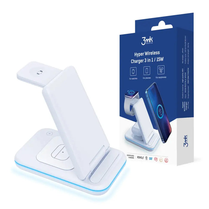 3mk Hyper Wireless Charger 3in1 15W inductive charger for smartphone / smartwatch / headphones - white - Cell phone USB
