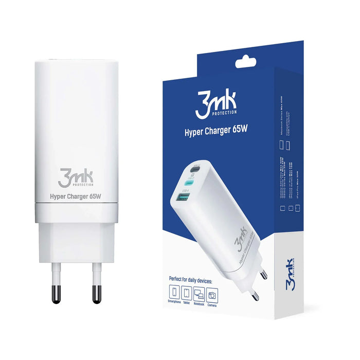 3MK HyperCharger 65W 2xUSB-C + 1xUSB-A charger GAN PD + QC - Cell phone tempered glass<<<HurtelXML