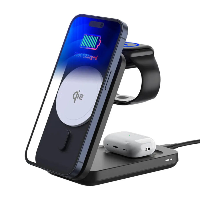 3mk MagRocket 3-in-1 15W Qi2 MPP MagSafe Wireless Charger - Black - *Kategoria tymczasowa<<<HurtelXML