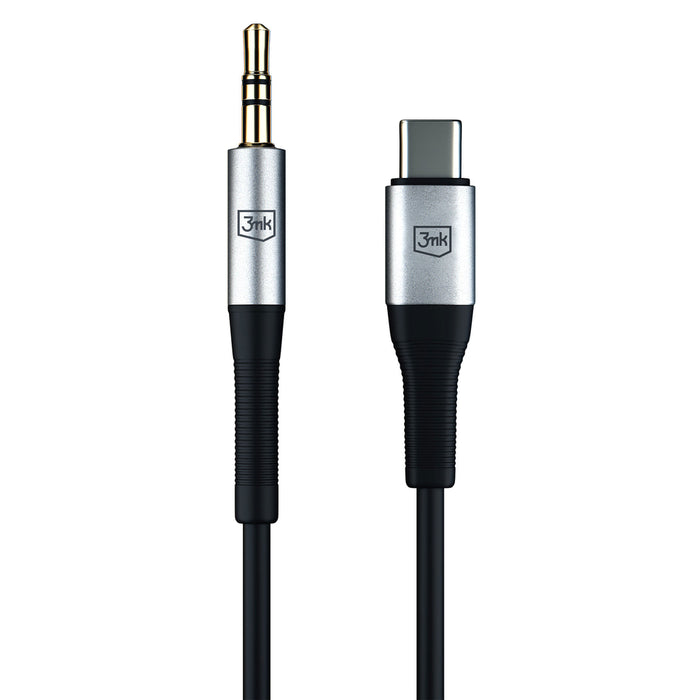 3mk AUX minijack 3.5 mm / USB-C cable - silver