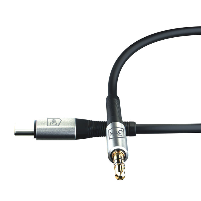 3mk AUX minijack 3.5 mm / USB-C cable - silver