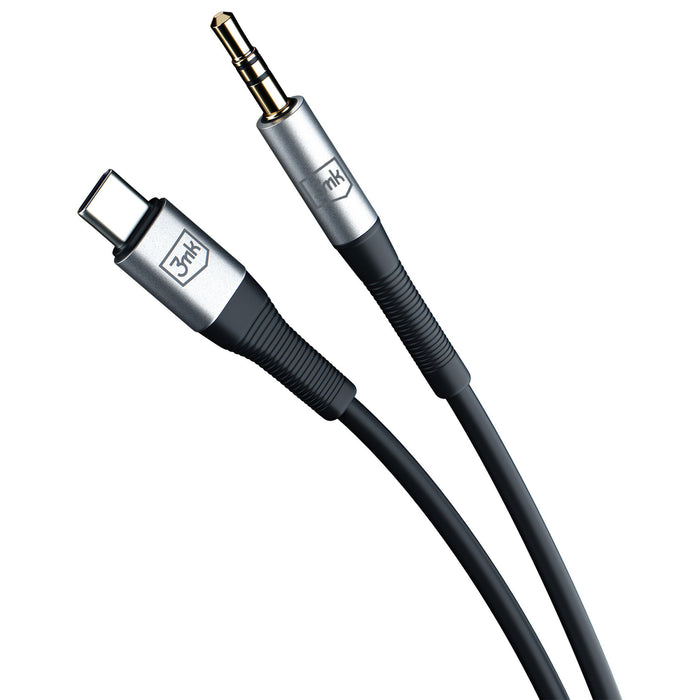 3mk AUX minijack 3.5 mm / USB-C cable - silver