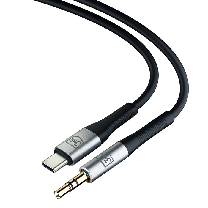 3mk AUX minijack 3.5 mm / USB-C cable - silver