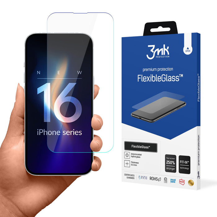 Tempered glass 3mk FlexibleGlass for iPhone 16 Plus