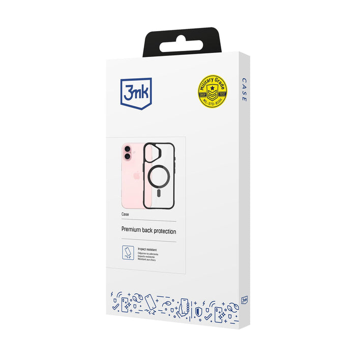 3mk Satin Armor MagCase with MagSafe for iPhone 16 - Clear with Black Frame