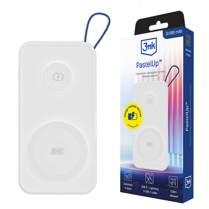 Powerbank 3mk PastelUp 10,000mAh 22.5W USB 1A1C - white