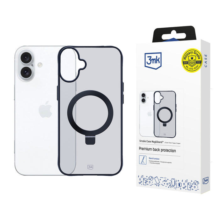3mk Smoke Case Mag&amp;Stand for Apple iPhone 16 plus - transparent