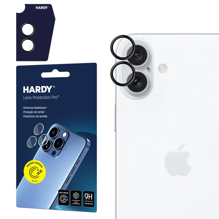Hardy Lens Protection Pro Black Glass for Camera Objects on Apple iPhone 16 / 16 Plus - Black