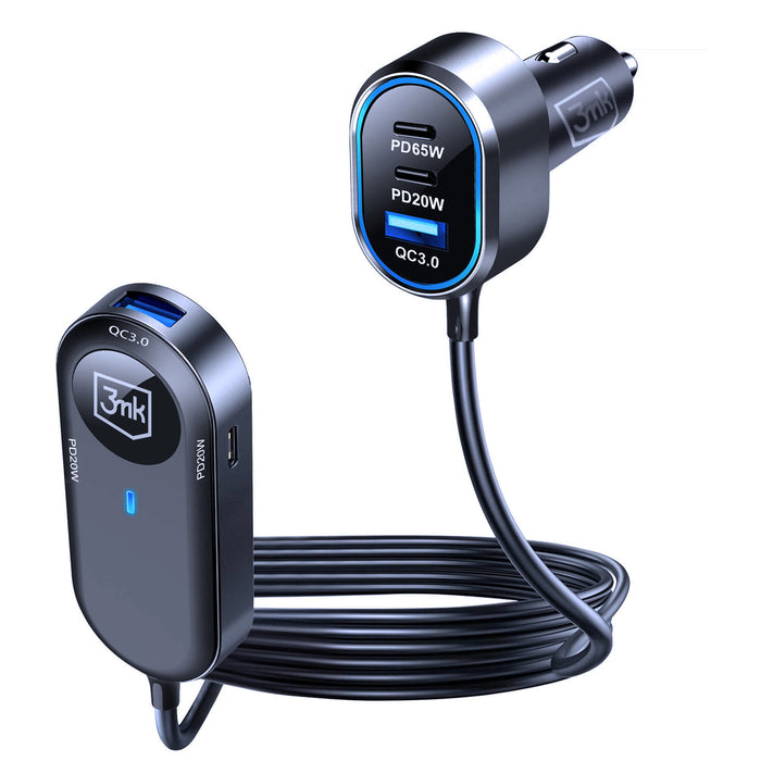 3mk Double Car Charger 135W PD QC PPS USB-C USB-A - Black