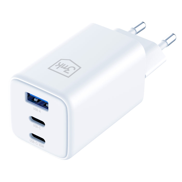 USB-C USB-A 3mk Hyper GaN PD Charger 65W™ - White