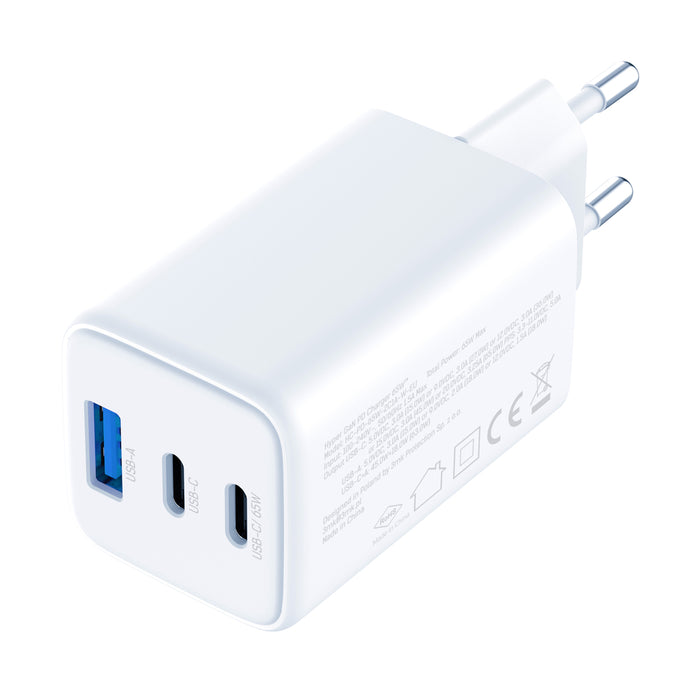 USB-C USB-A 3mk Hyper GaN PD Charger 65W™ - White