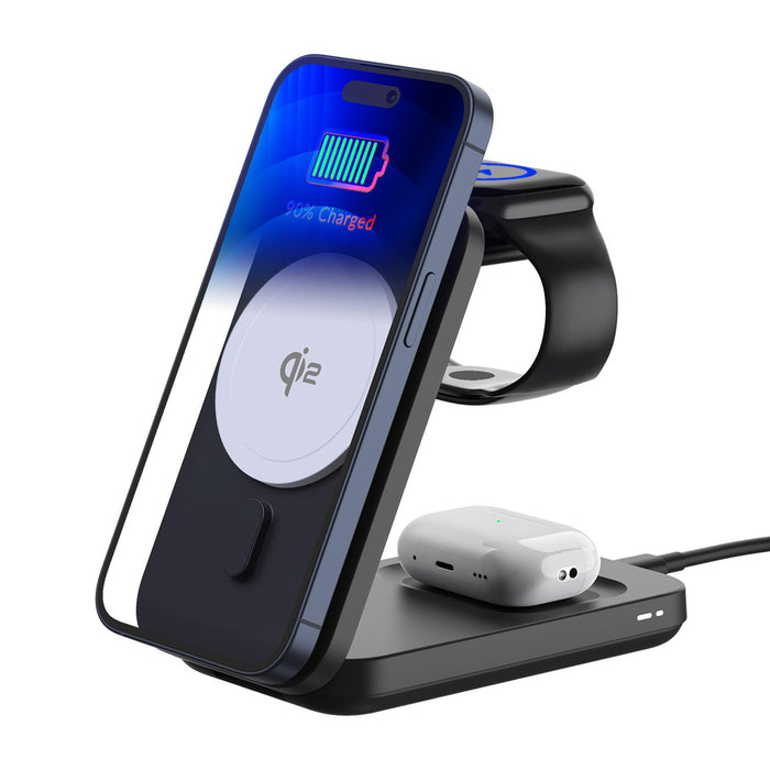 3mk MagRocket 3-in-1 15W Qi2 MPP MagSafe Wireless Charger - Black
