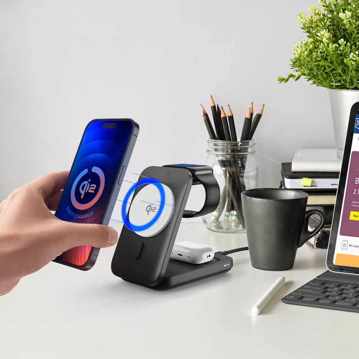 3mk MagRocket 3-in-1 15W Qi2 MPP MagSafe Wireless Charger - Black