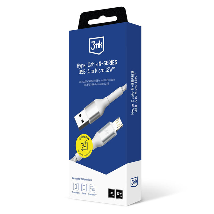 3mk Hyper Cable N-SERIES USB-A / MicroUSB 1m 5V/2.4A 12W / white