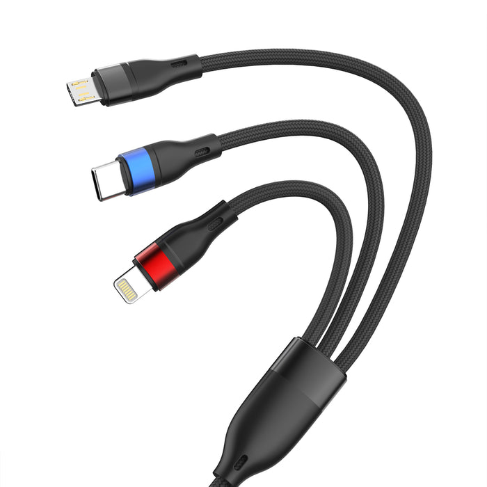 3mk Hyper Cable N-SERIES 3 in 1 USB-A / Lightning / Micro 1.2m 9V/2A 18W - black
