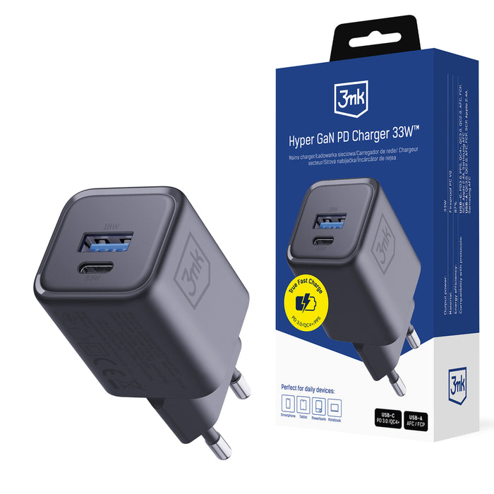 3mk Hyper Charger PD 33W GaN QC4+ PPS AFC FCP SCP 1A1C Wall Charger - Black