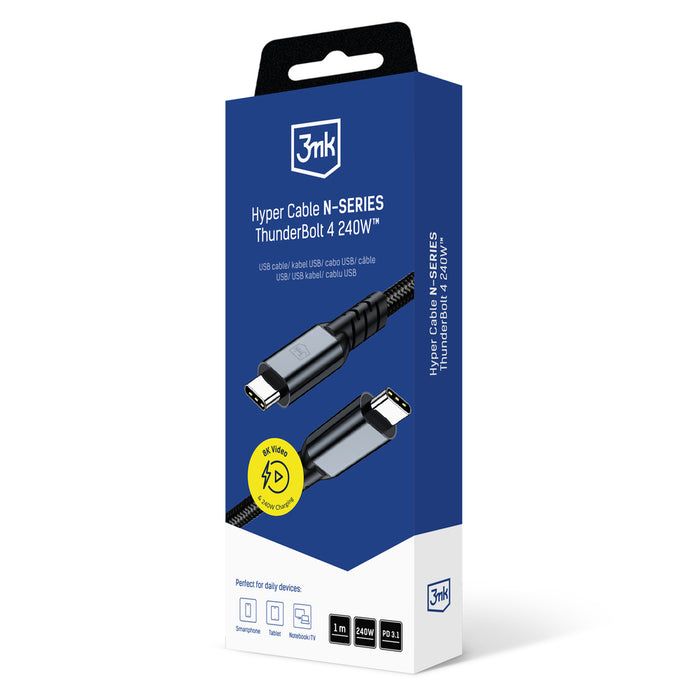 3mk Hyper Cable N-SERIES Thunderbolt 4 USB-C / USB-C 1m 48V/5A 40Gb/s 240W 8K60Hz - black