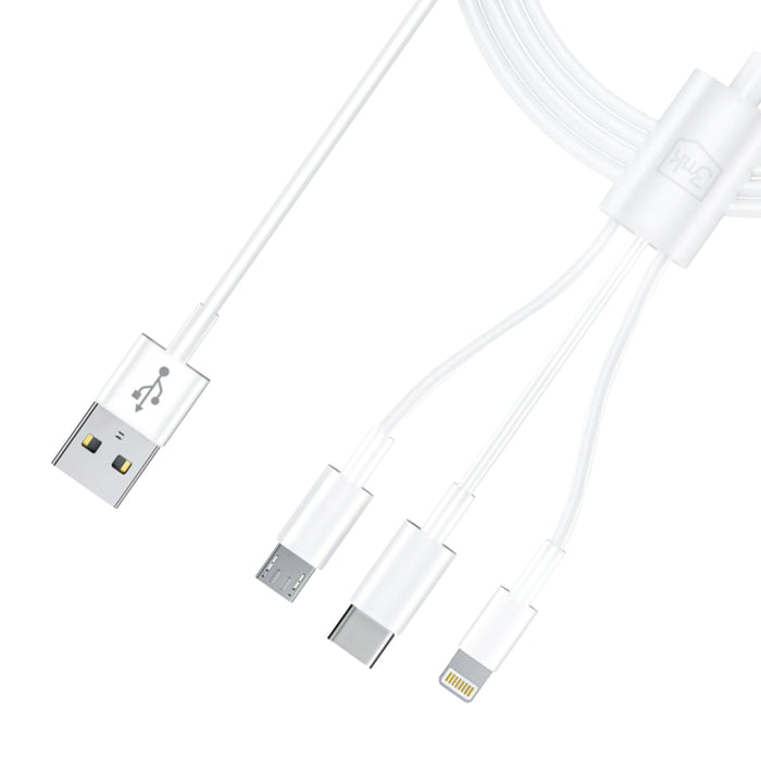 3mk Cable 3in1 USB-A - micro USB / Lightning / USB-C 1.2m 20V/2.4A 15W - white