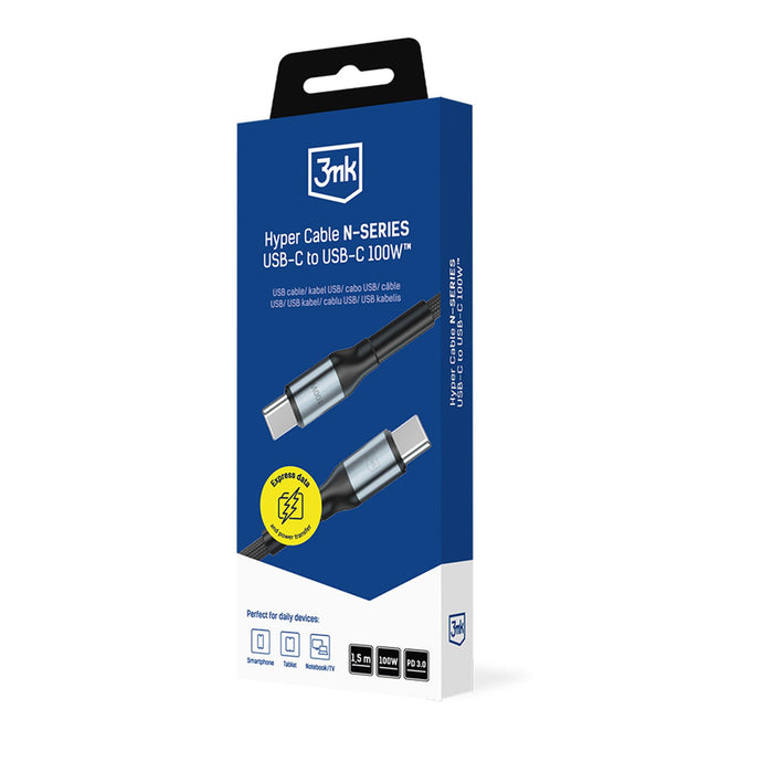 3mk Hyper Cable N-SERIES USB-C / USB-C 1.5m PD 3.0 QC 3.0 20V / 5A 100W - black