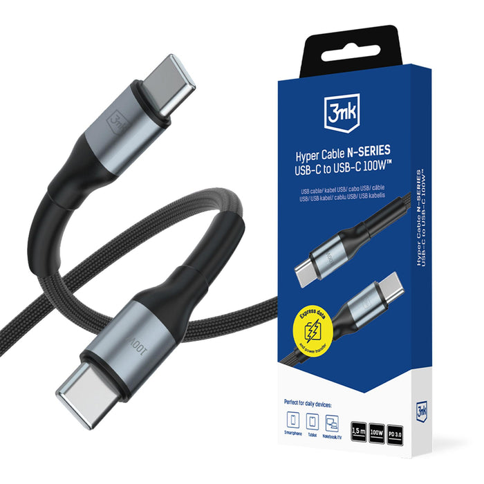 3mk Hyper Cable N-SERIES USB-C / USB-C 1.5m PD 3.0 QC 3.0 20V / 5A 100W - black
