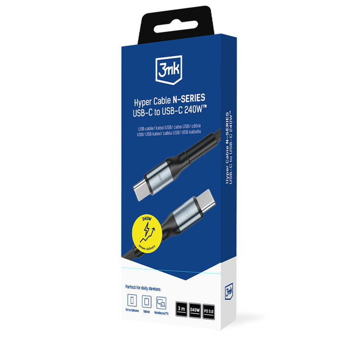 3mk Hyper Cable N-SERIES USB-C / USB-C 3m PD 3.0 QC 3.0 48V / 5A 240W - black