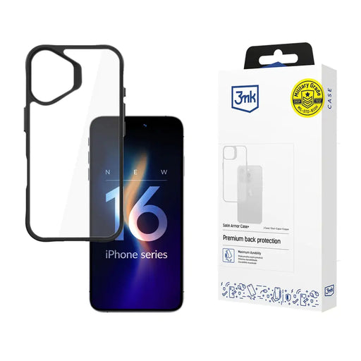 3mk Satin Armor Case+ for iPhone 16 Plus - Transparent with Black Frame - *Kategoria tymczasowa<<<HurtelXML