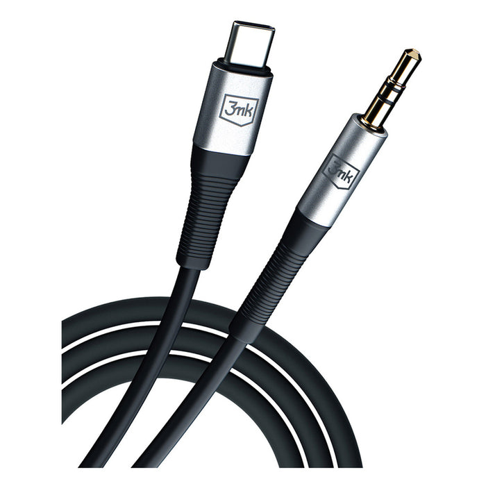 3mk AUX minijack 3.5 mm / USB-C cable - silver