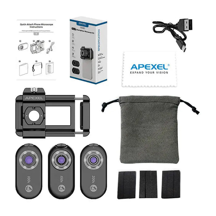 3x CPL lens / microscope for smartphone Apexel APL-MS3IN1 200x / 150x / 100x - Phone lenses<<<GSM