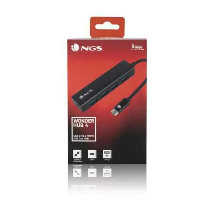 4-Port USB Hub NGS WONDERHUB4 Black 5 Gbps - Компютър Мрежи и компоненти<<<Компютри| Електроника<<<BigBuy&&&HUB